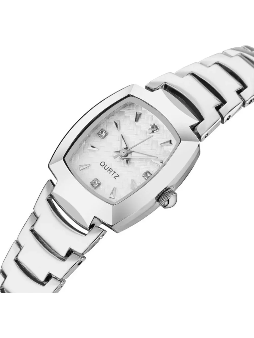 Women's Silver White Analog Steel Dainty Rectangle Waterproof Square Wrist Watch